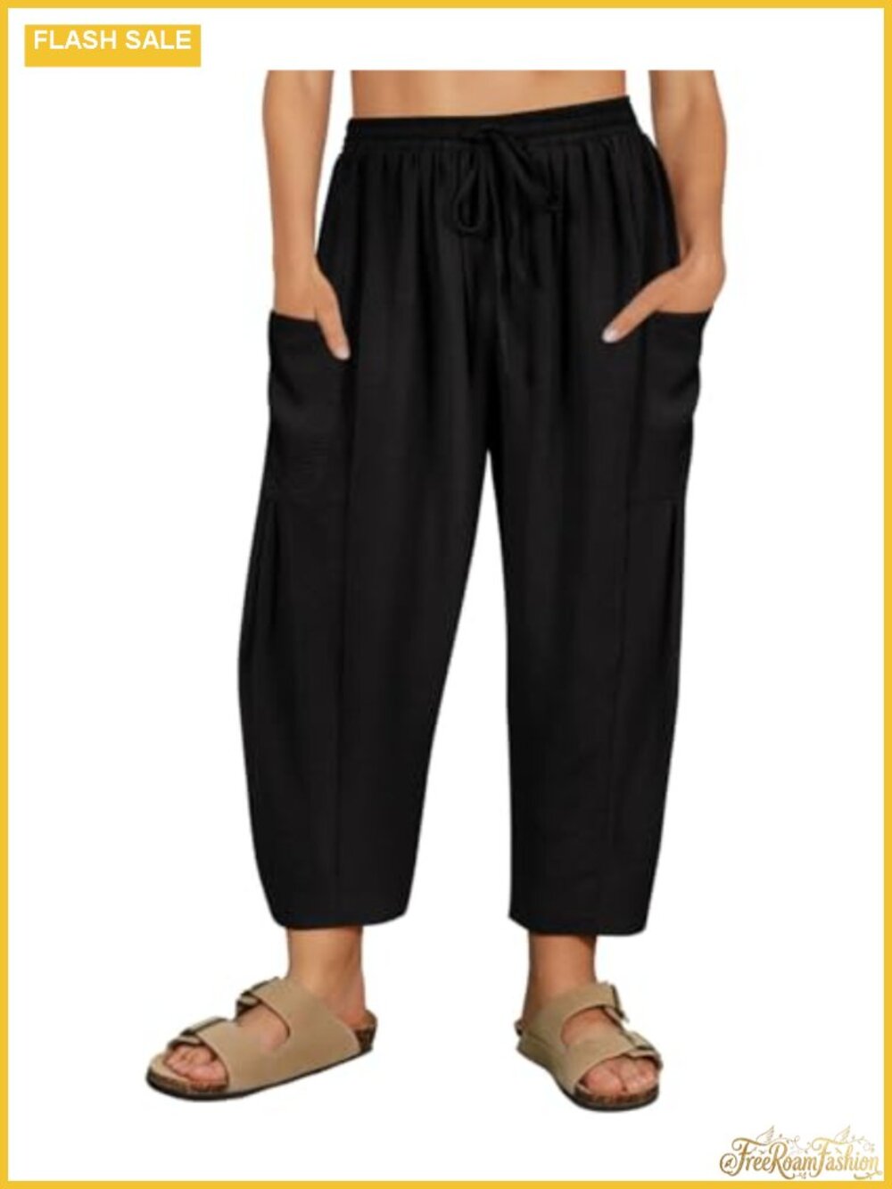 Plus Size Wide Leg Harem Pants Drawstring Elastic Waist with Pockets Summer